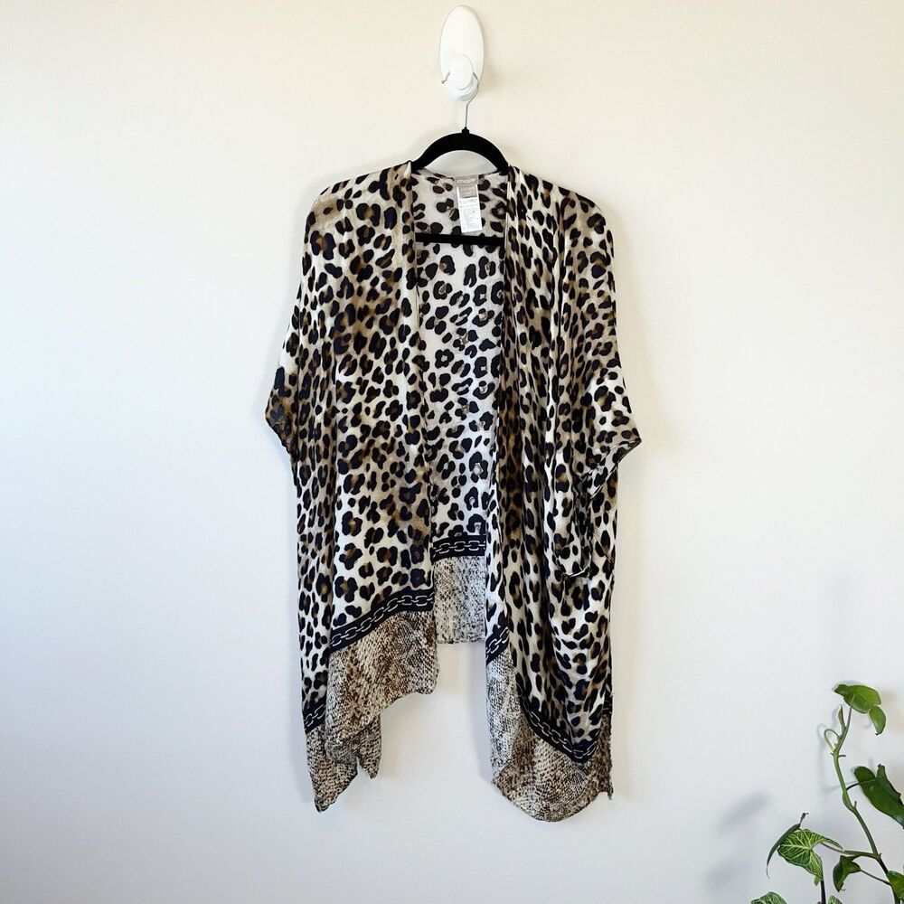Chico’s Animal Print Leopard Fusion Ruana Wrap Kimono Duster One Size